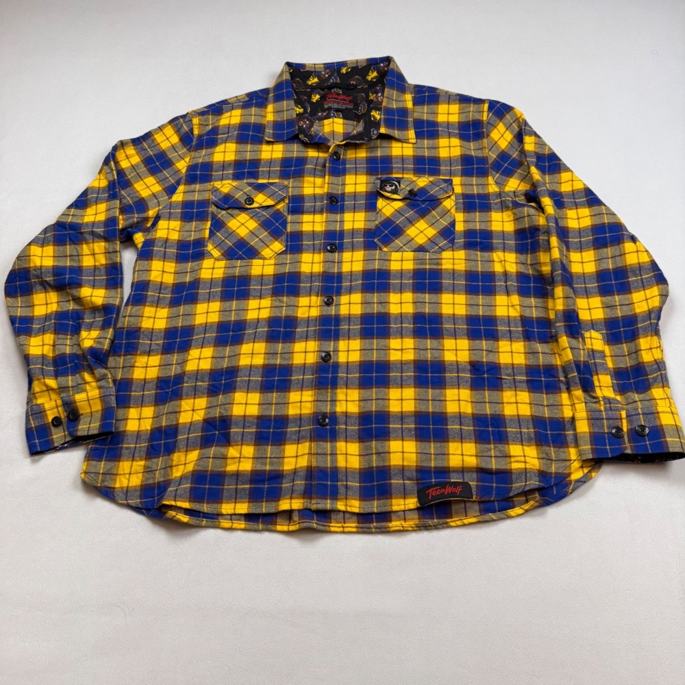 Middle‎ of Beyond Teen Wolf Flannel Shirt Mens 3XL Yellow Blue Plaid Cotton